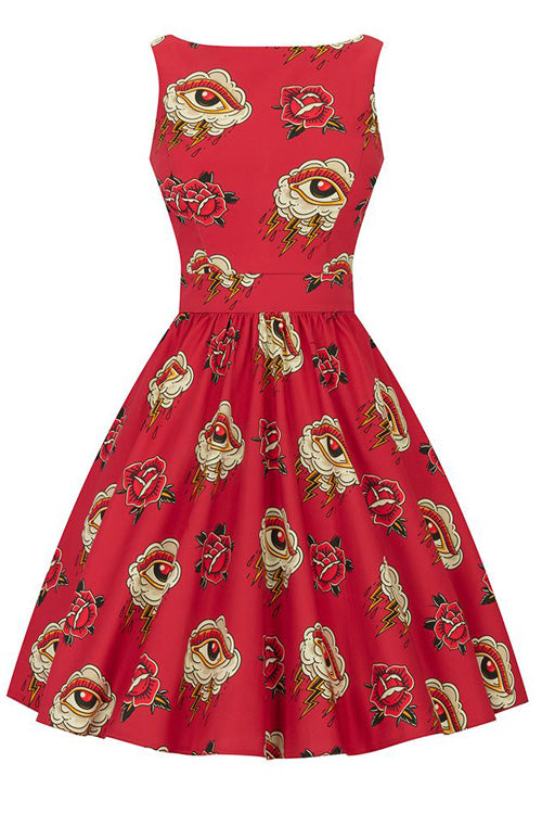 Lady Vintage Tea Dress in Eye of the Storm Tattoo Inspired Print