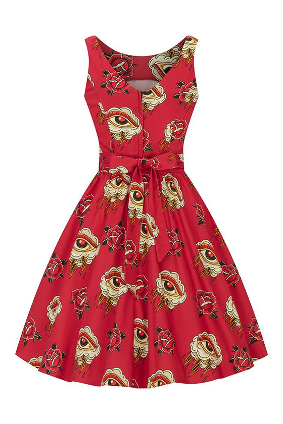 Lady Vintage Tea Dress in Eye of the Storm Tattoo Inspired Print