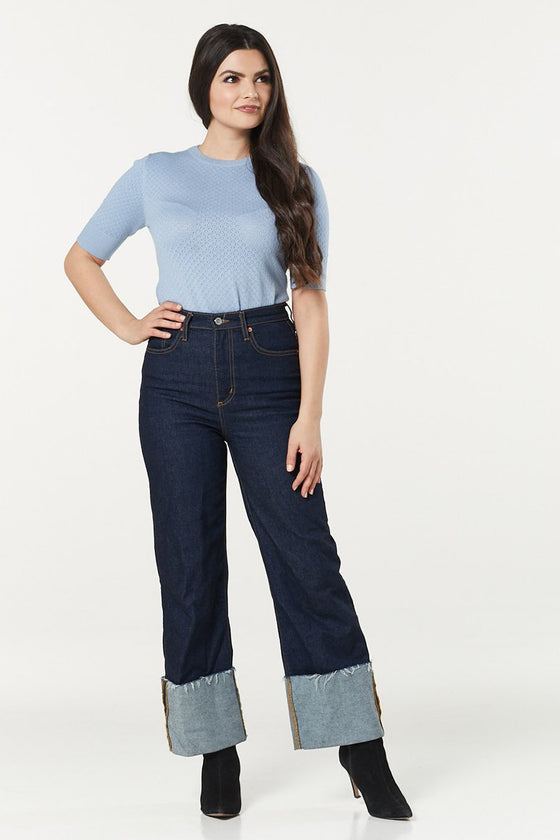 Timeless London Daisy Knit Top in Light Blue - I'm Eco-Friendly!