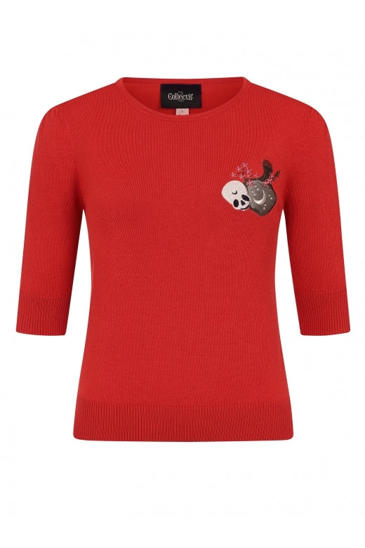 Collectif Chrissie Witches Garden Knit Top in Red