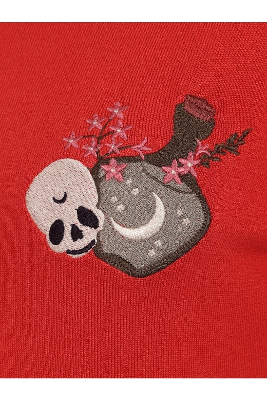Collectif Chrissie Witches Garden Knit Top Jumper in Red