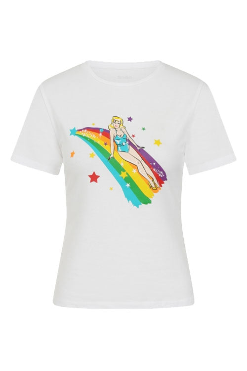 Collectif Rainbow Lady T-Shirt in White