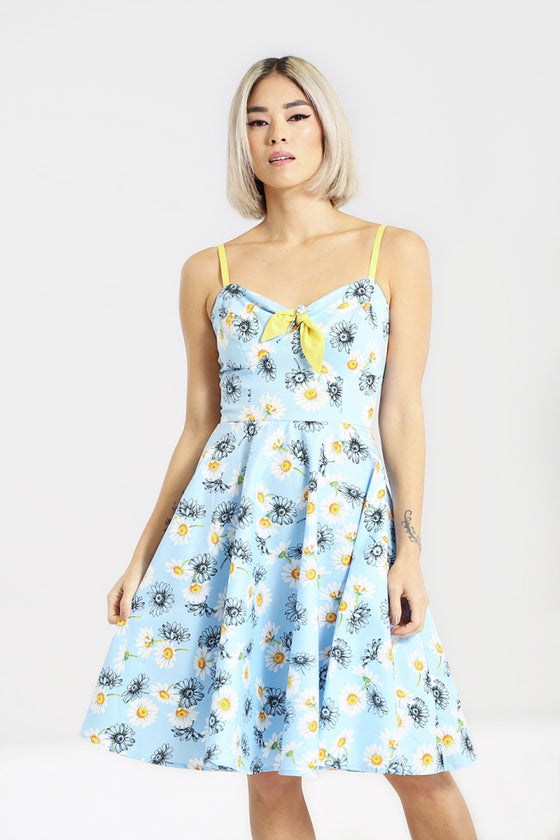 Hell Bunny Daisy Mid Dress Floral Light Blue