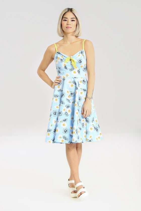 Hell Bunny Daisy Mid Dress Floral Light Blue