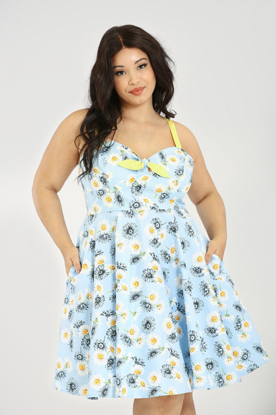 Hell Bunny Daisy Mid Dress Floral Light Blue