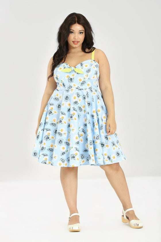 Hell Bunny Daisy Mid Dress Floral Light Blue