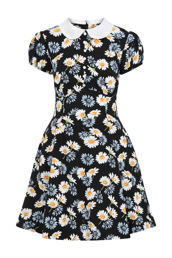 Hell Bunny Daisy Mini Dress Floral Black with Detailed Collar