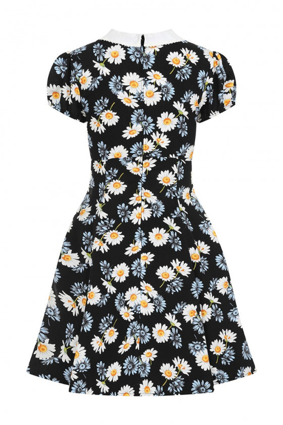 Hell Bunny Daisy Mini Dress Floral Black with Detailed Collar