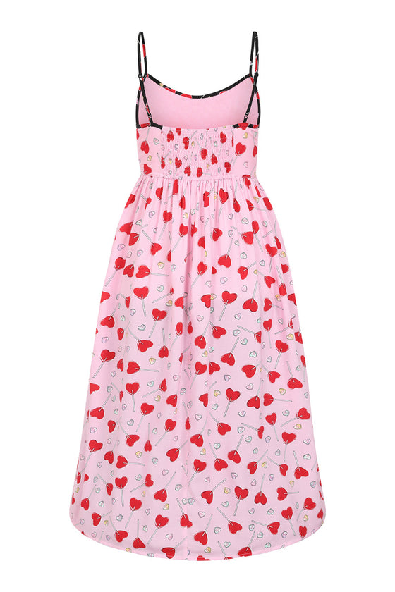 Hell Bunny Lollies Maxi Dress Pink Heart Lollipop Print