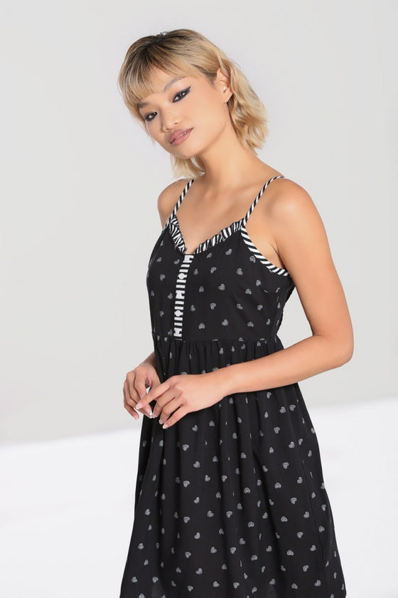 Hell Bunny Ribcage Babydoll Dress Ribcage Hearts with Stripe Detail
