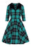 Hell Bunny Beryl Mid Dress 3/4 Sleeves Black and Green Tartan