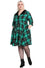 Hell Bunny Beryl Mid Dress 3/4 Sleeves Black and Green Tartan