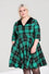 Hell Bunny Beryl Mid Dress 3/4 Sleeves Black and Green Tartan