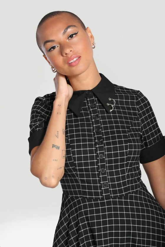 Hell Bunny Tate Mini Dress with Check and Piercing Details Grunge