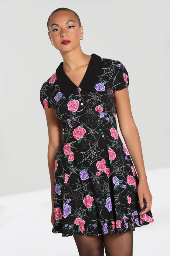 Hell Bunny Eloise Mini Dress Floral Print with Webs