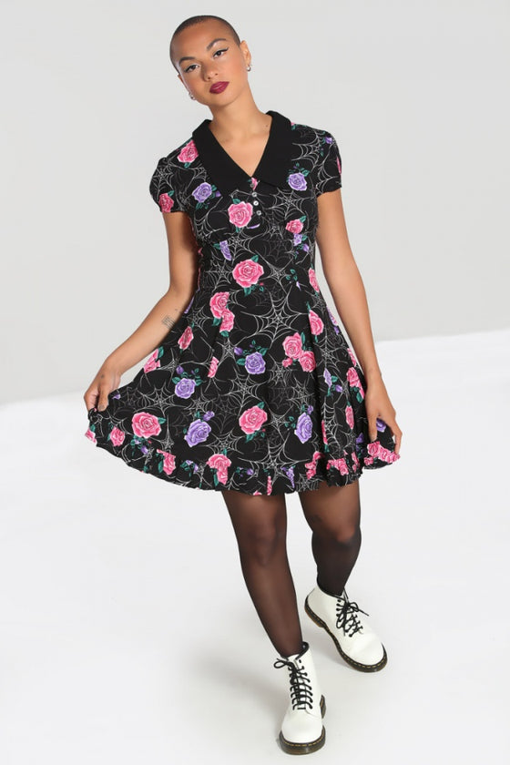 Hell Bunny Eloise Mini Dress Floral Print with Webs