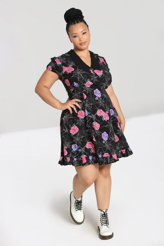 Hell Bunny Eloise Mini Dress Floral Print with Webs