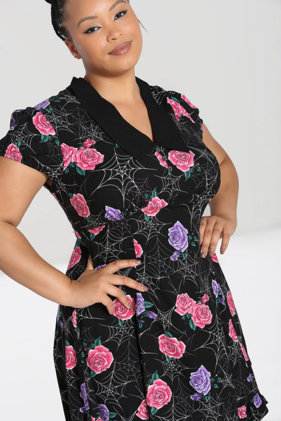 Hell Bunny Eloise Mini Dress Floral Print with Webs