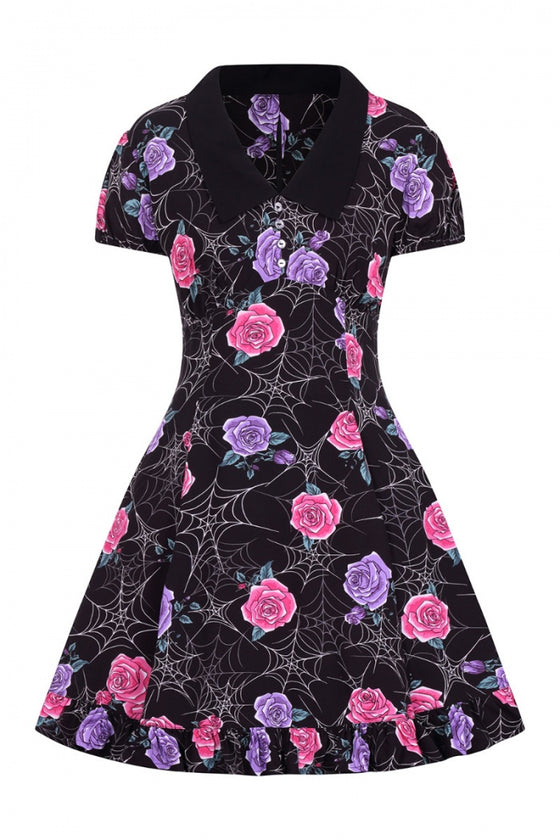 Hell Bunny Eloise Mini Dress Floral Print with Webs