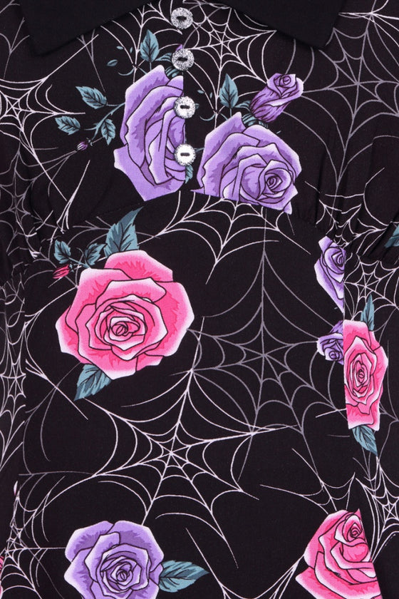 Hell Bunny Eloise Mini Dress Floral Print with Webs