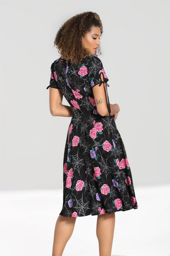 Hell Bunny Eloise Mid Dress Floral Print with Webs