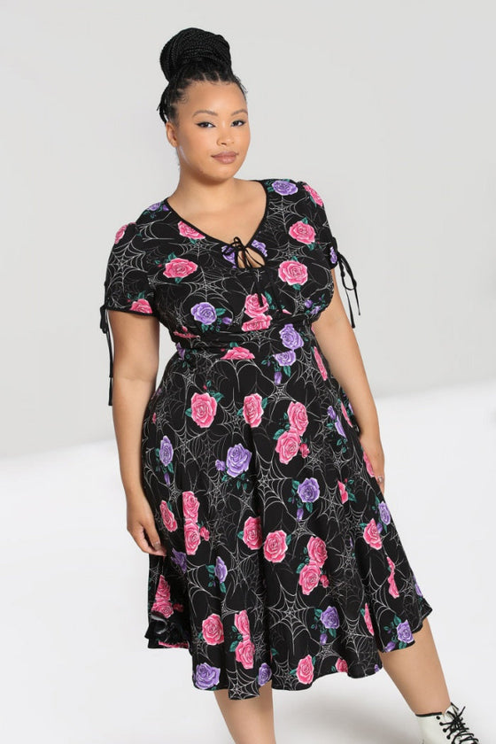 Hell Bunny Eloise Mid Dress Floral Print with Webs