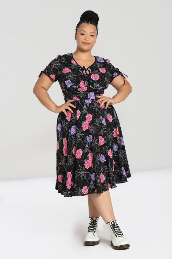 Hell Bunny Eloise Mid Dress Floral Print with Webs