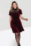 Hell Bunny Caroline Dress Burgundy Velvet with Statement Lace Yolk