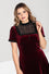 Hell Bunny Caroline Dress Burgundy Velvet with Statement Lace Yolk
