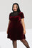 Hell Bunny Caroline Dress Burgundy Velvet with Statement Lace Yolk