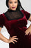 Hell Bunny Caroline Dress Burgundy Velvet with Statement Lace Yolk