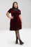 Hell Bunny Caroline Dress Burgundy Velvet with Statement Lace Yolk
