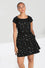Hell Bunny Bat Pinafore Dress in Black Embroidered Pattern