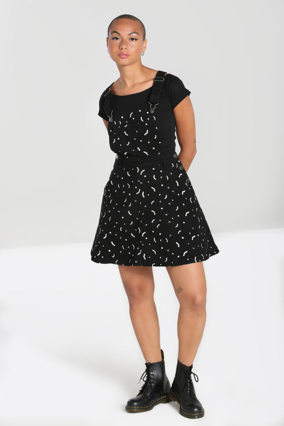 Hell Bunny Bat Pinafore Dress in Black Embroidered Pattern