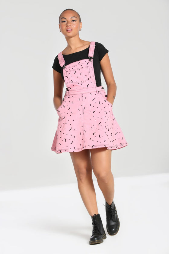 Hell Bunny Bat Pinafore Dress in Pink Embroidered Pattern