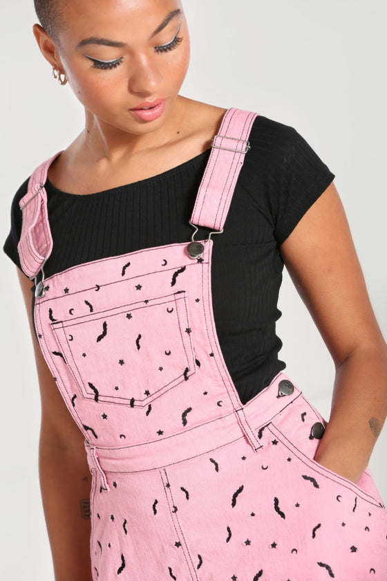 Hell Bunny Bat Pinafore Dress in Pink Embroidered Pattern