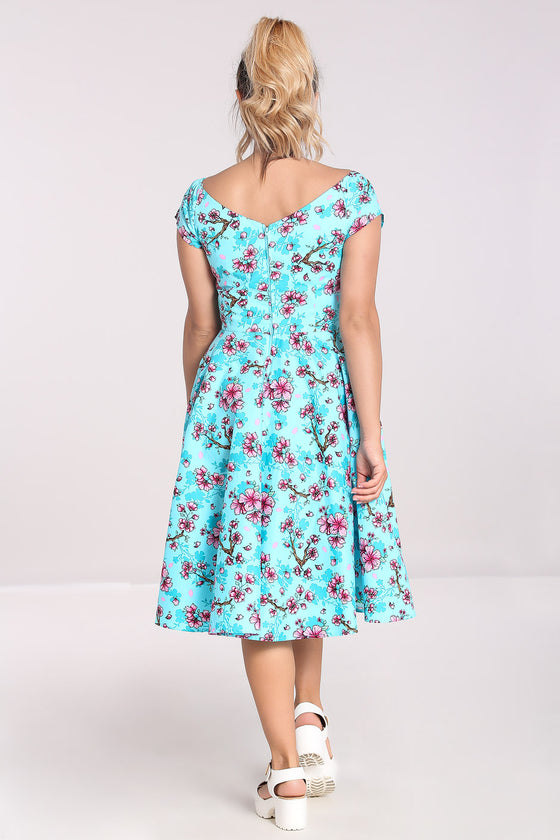 Hell Bunny Louella Dress Aqua Cherry Blossom Floral