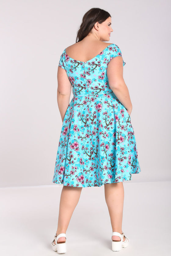 Hell Bunny Louella Dress Aqua Cherry Blossom Floral