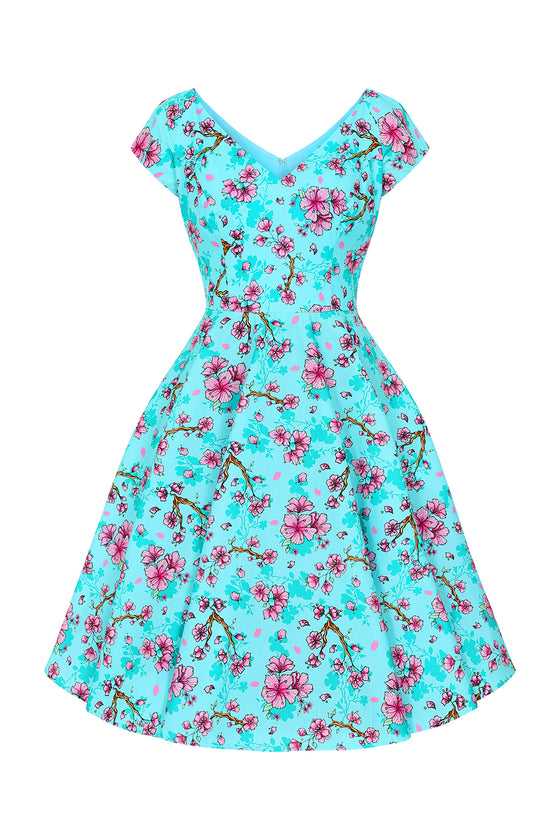 Hell Bunny Louella Dress Aqua Cherry Blossom Floral