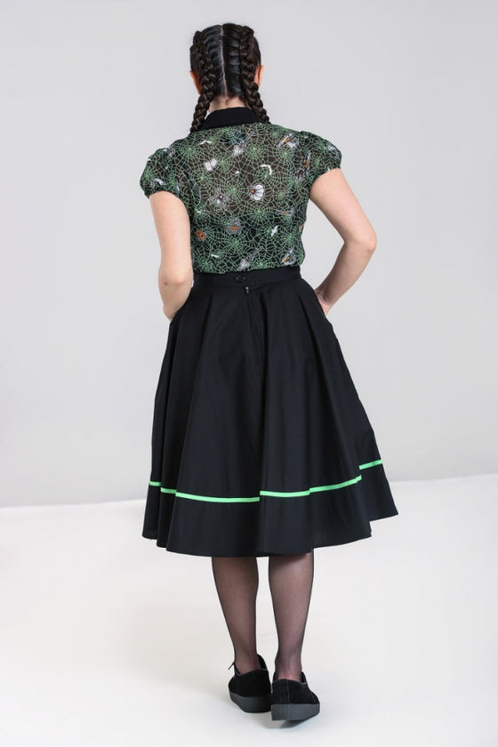 Hell Bunny Miss Muffet 50's Skirt in Black with Green Trims