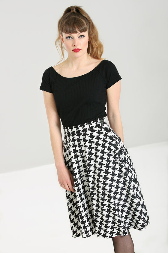 Hell Bunny Blake Skirt Houndstooth Button Feature
