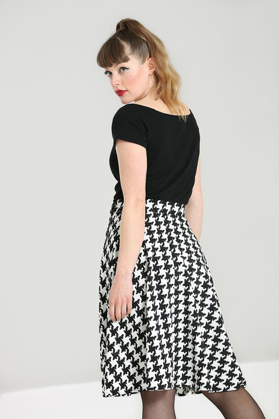 Hell Bunny Blake Skirt Houndstooth Button Feature