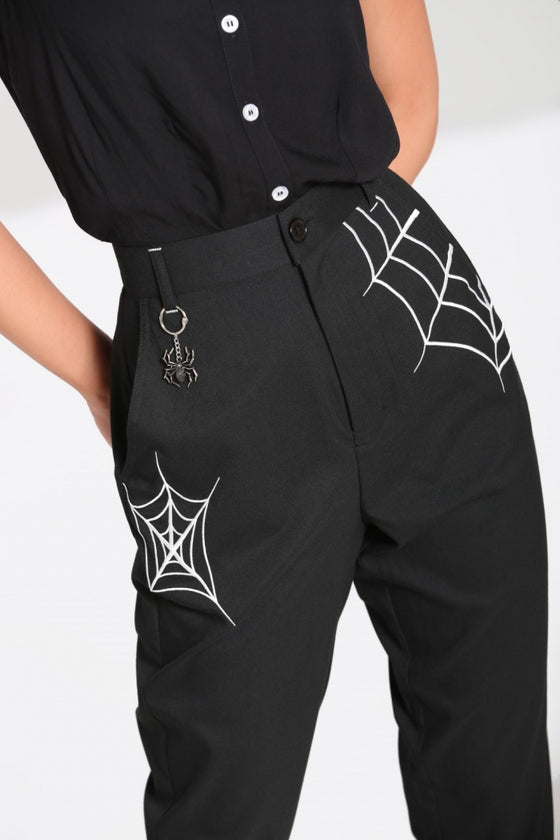 Hell Bunny Miss Muffet Trousers with Spider Embroidery and Details