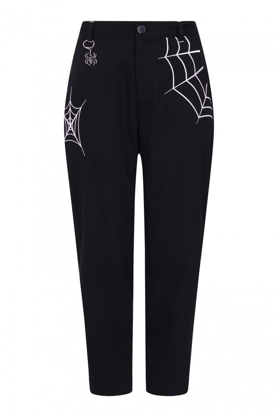 Hell Bunny Miss Muffet Trousers with Spider Embroidery and Details