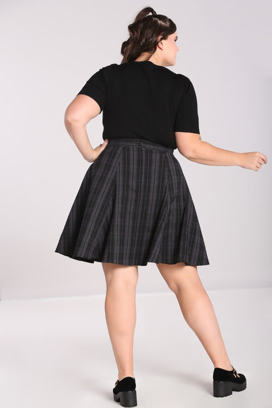 Hell Bunny Gail Skater Mid Skirt Black and Grey Tartan