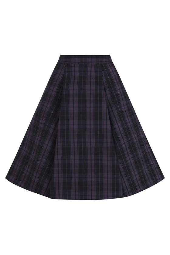 Hell Bunny Gail Skater Mid Skirt Black and Grey Tartan