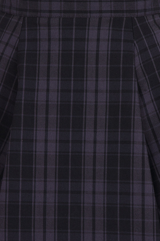 Hell Bunny Gail Skater Mid Skirt Black and Grey Tartan