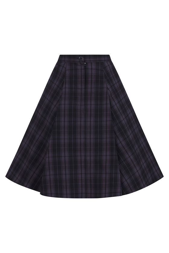 Hell Bunny Gail Skater Mid Skirt Black and Grey Tartan
