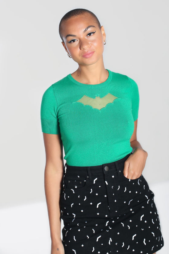 Hell Bunny Bat Knitted Top in Green