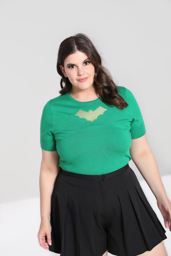 Hell Bunny Bat Knitted Top in Green